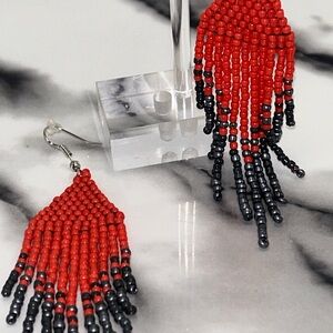 Elegant Red and Black Beaded Earrings